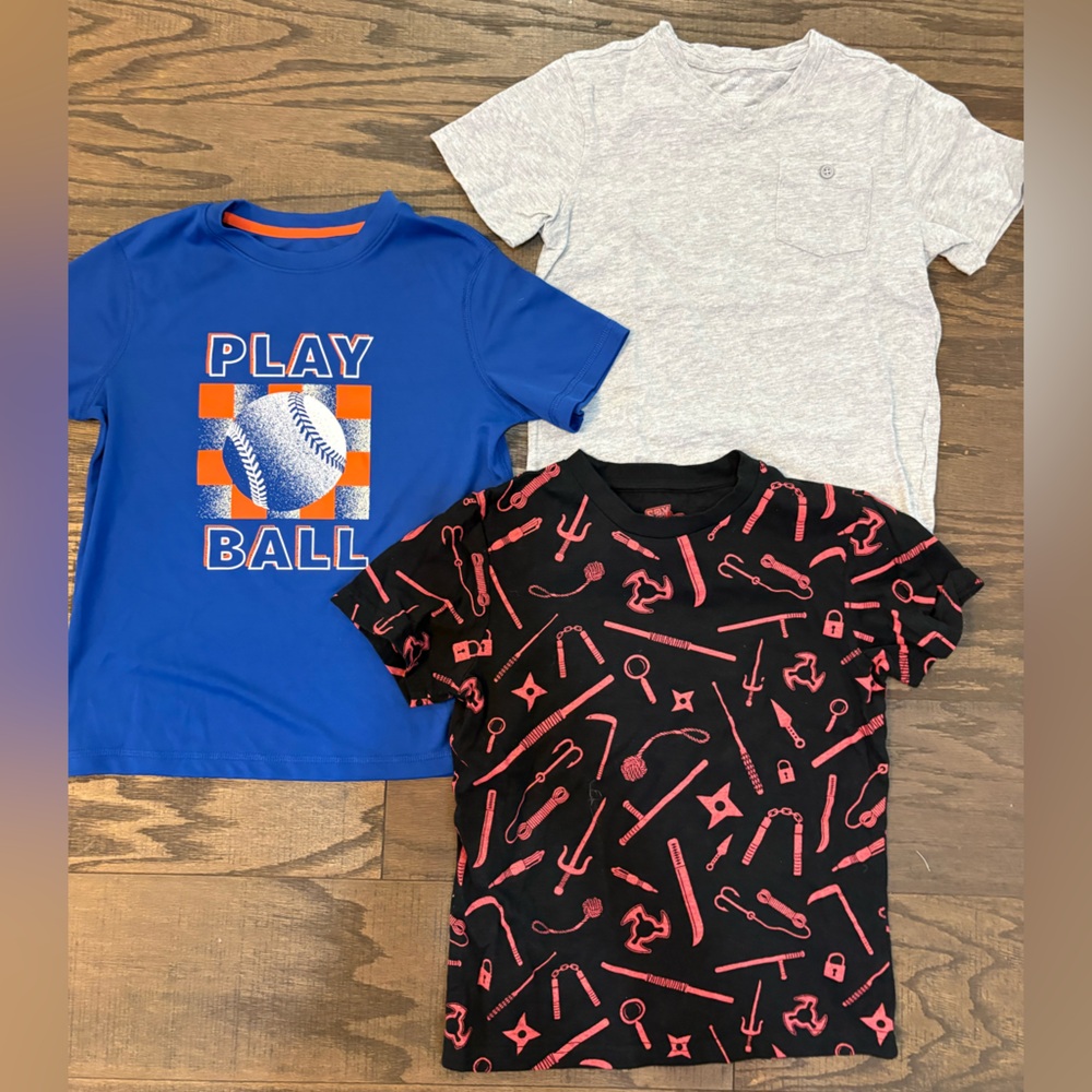 Lot Of 3 Boys Size S Small 6/7 Spy Ninja Baseball School Summer T-Shirts